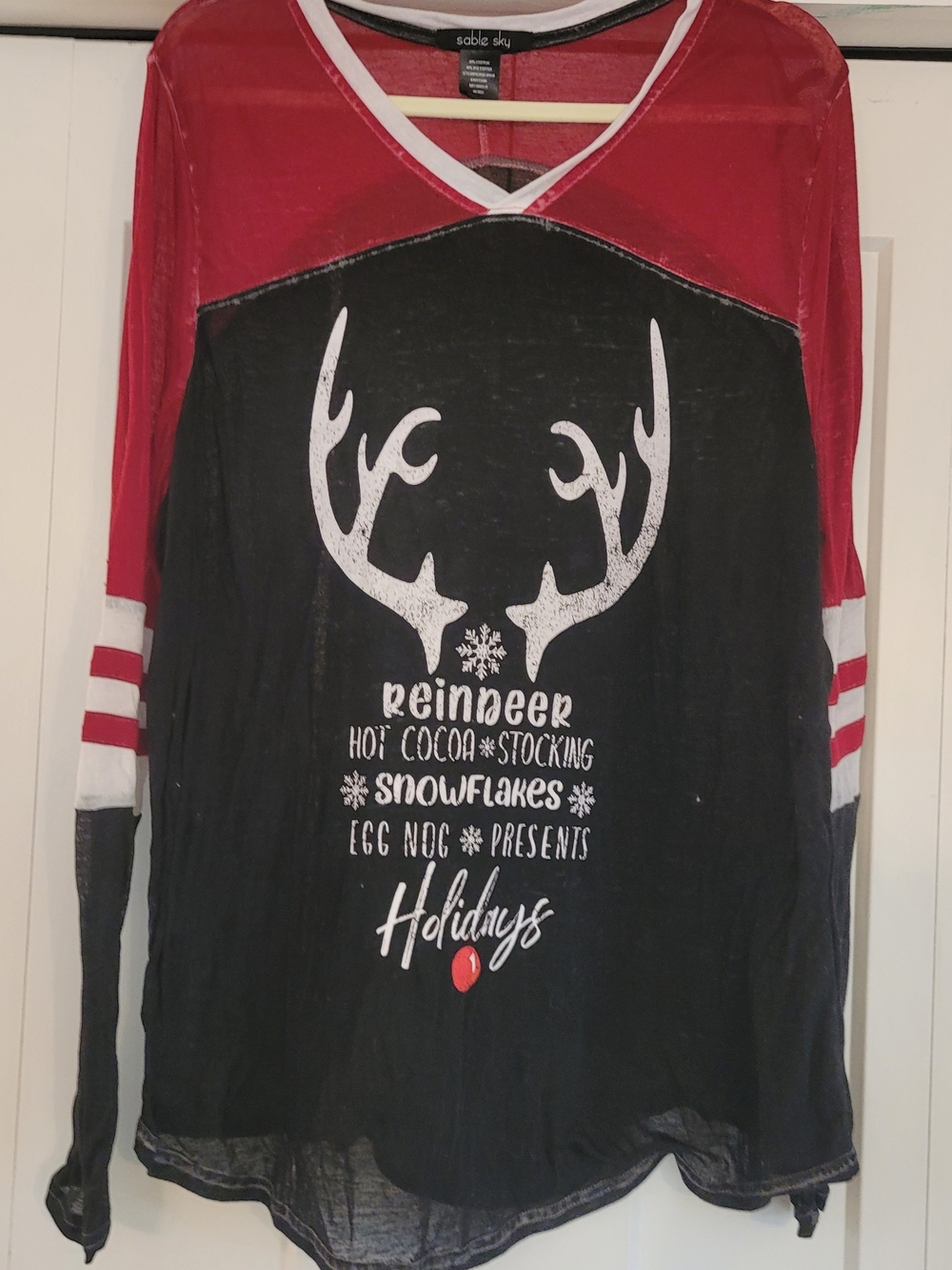 Women’s Red & Black Holiday Reindeer Jersey Top
